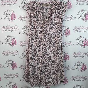 LOFT dress button up paisley flowers white Black and Pink Floral Dress